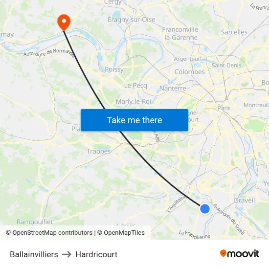 Ballainvilliers to Hardricourt map