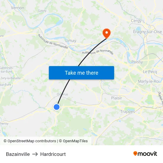 Bazainville to Hardricourt map