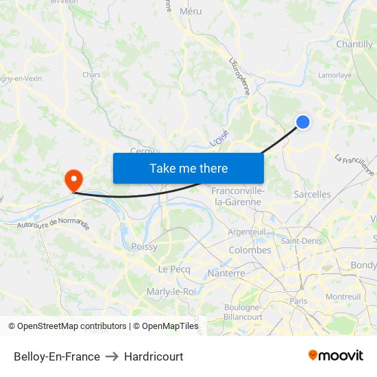 Belloy-En-France to Hardricourt map