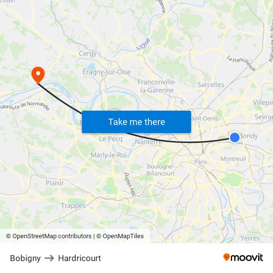 Bobigny to Hardricourt map