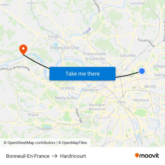 Bonneuil-En-France to Hardricourt map