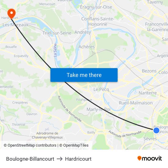 Boulogne-Billancourt to Hardricourt map