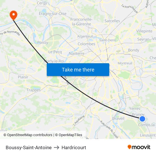 Boussy-Saint-Antoine to Hardricourt map