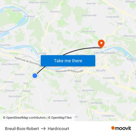 Breuil-Bois-Robert to Hardricourt map