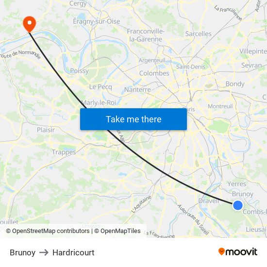 Brunoy to Hardricourt map