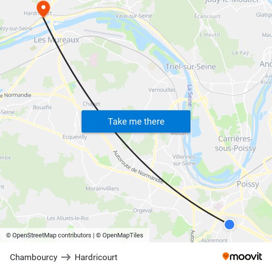 Chambourcy to Hardricourt map