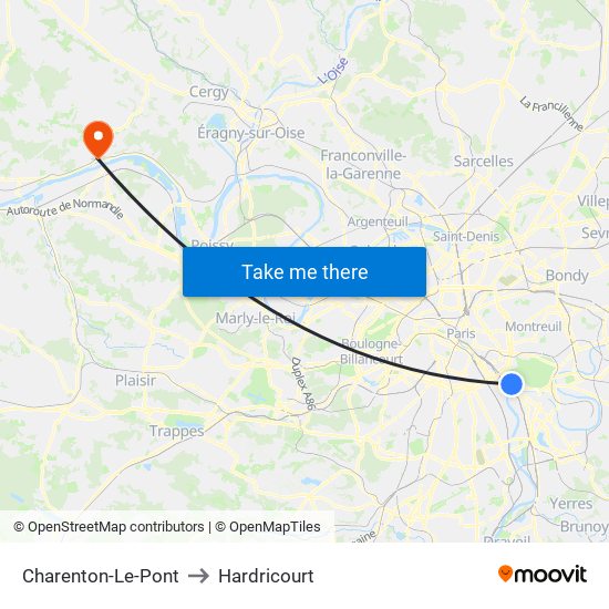 Charenton-Le-Pont to Hardricourt map