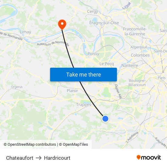 Chateaufort to Hardricourt map