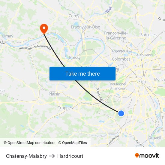 Chatenay-Malabry to Hardricourt map