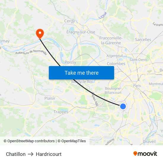 Chatillon to Hardricourt map