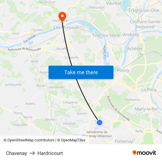Chavenay to Hardricourt map