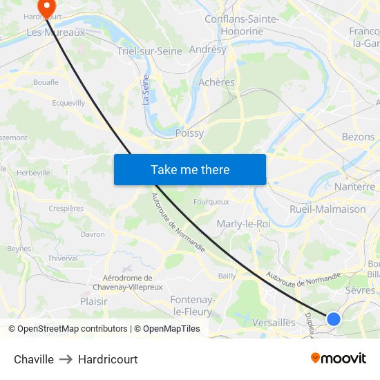 Chaville to Hardricourt map