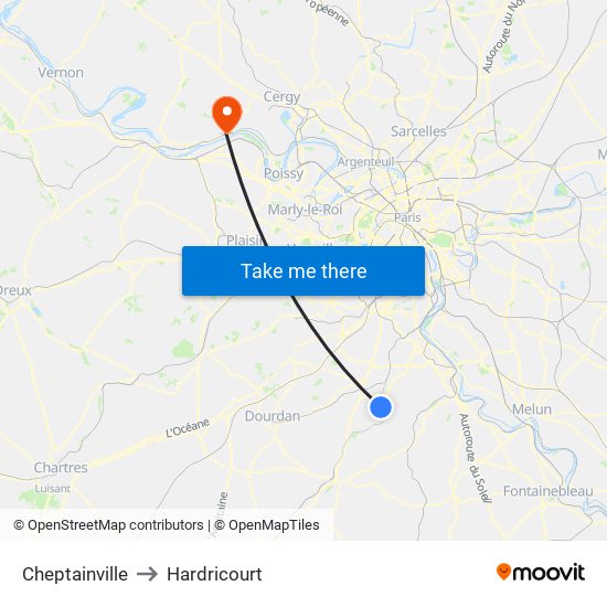 Cheptainville to Hardricourt map
