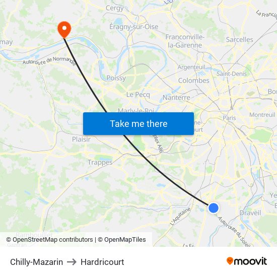 Chilly-Mazarin to Hardricourt map