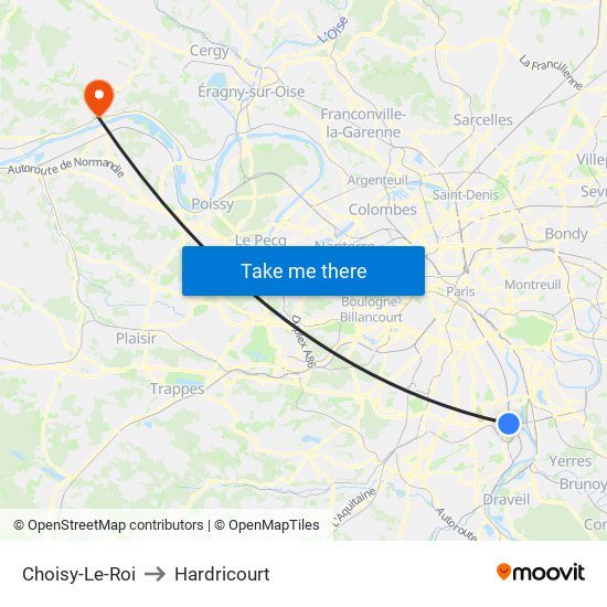 Choisy-Le-Roi to Hardricourt map
