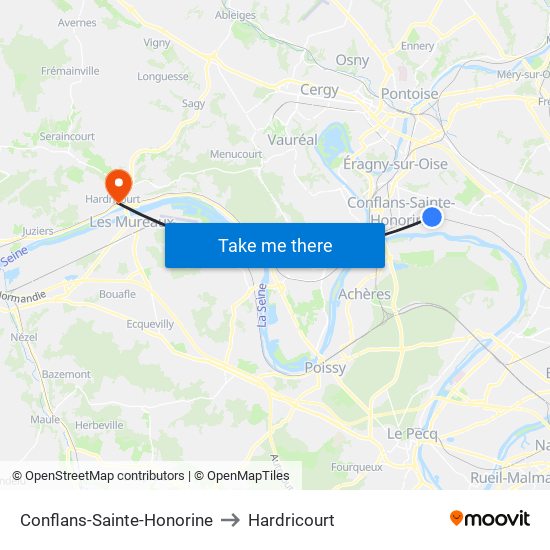 Conflans-Sainte-Honorine to Hardricourt map