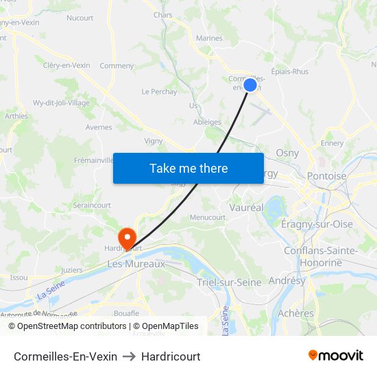 Cormeilles-En-Vexin to Hardricourt map