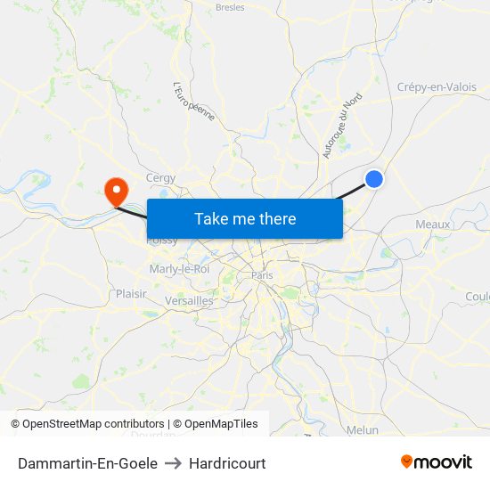 Dammartin-En-Goele to Hardricourt map