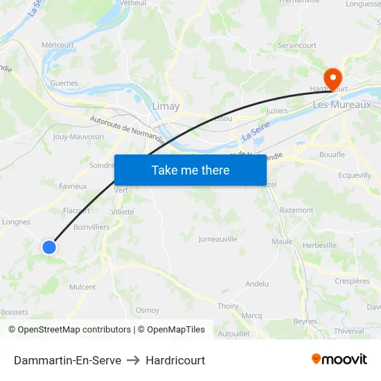 Dammartin-En-Serve to Hardricourt map
