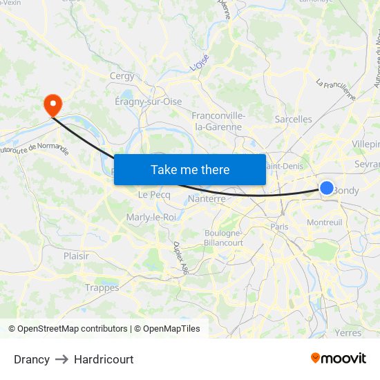 Drancy to Hardricourt map
