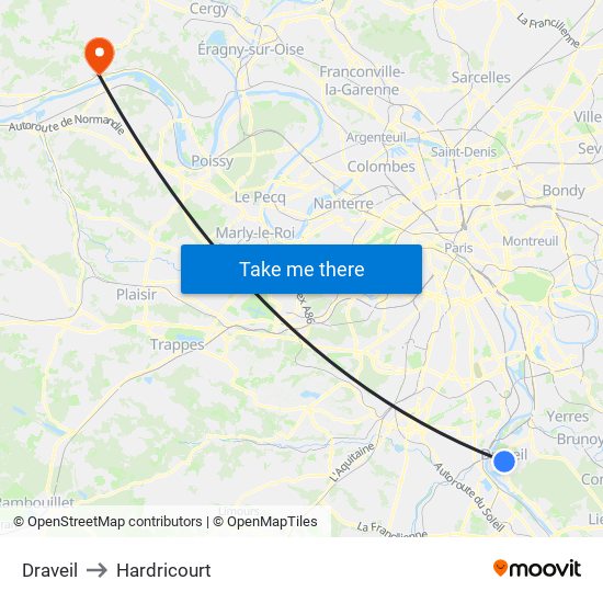 Draveil to Hardricourt map