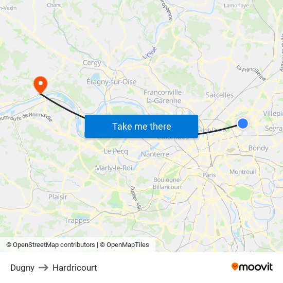 Dugny to Hardricourt map