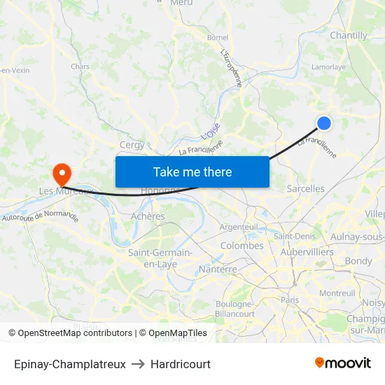 Epinay-Champlatreux to Hardricourt map