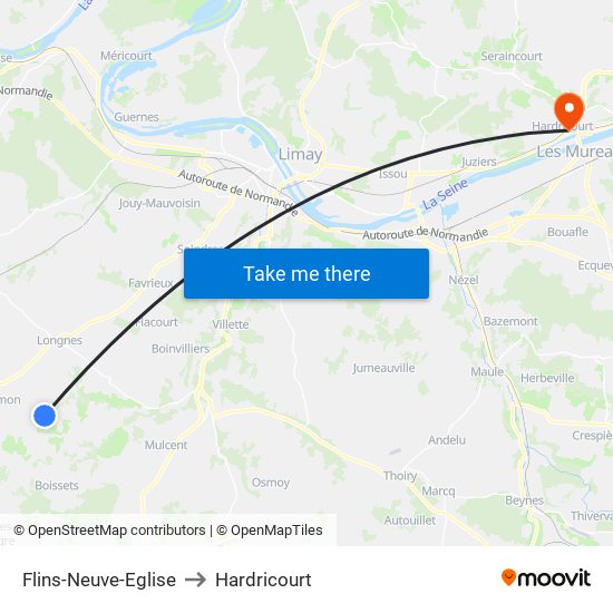 Flins-Neuve-Eglise to Hardricourt map