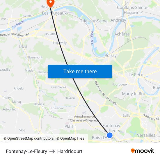 Fontenay-Le-Fleury to Hardricourt map