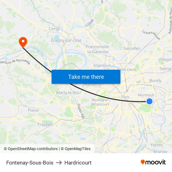 Fontenay-Sous-Bois to Hardricourt map