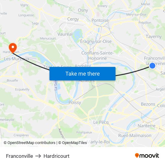 Franconville to Hardricourt map
