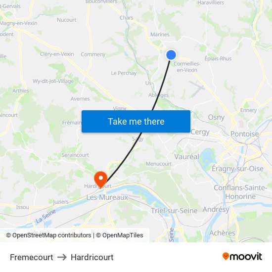 Fremecourt to Hardricourt map