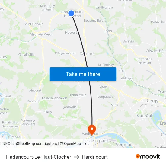 Hadancourt-Le-Haut-Clocher to Hardricourt map