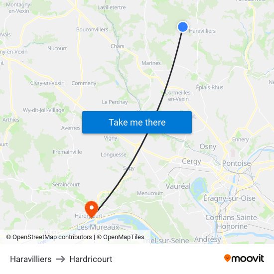 Haravilliers to Hardricourt map