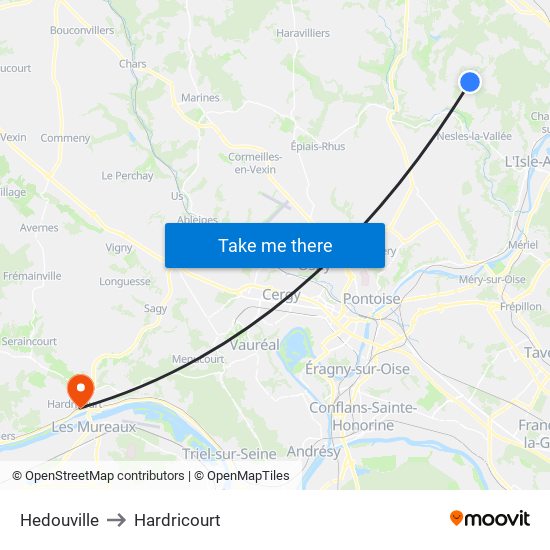 Hedouville to Hardricourt map