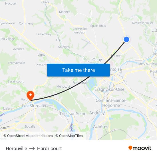 Herouville to Hardricourt map