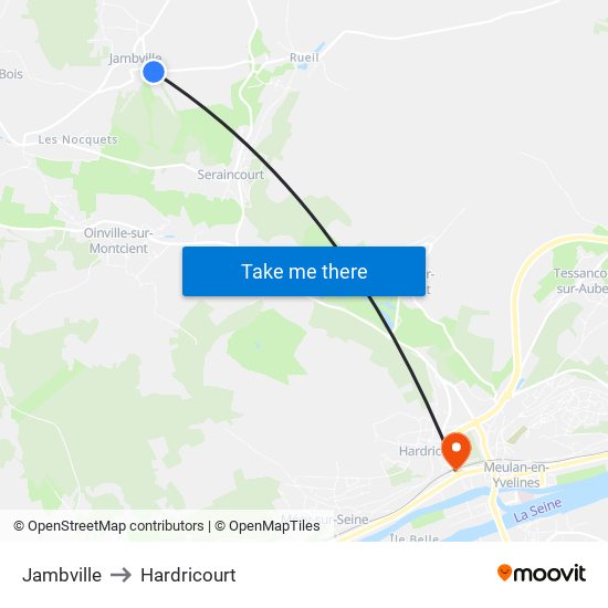 Jambville to Hardricourt map