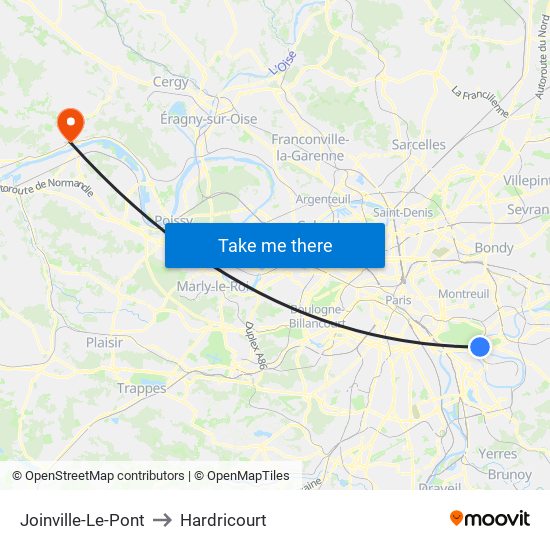 Joinville-Le-Pont to Hardricourt map