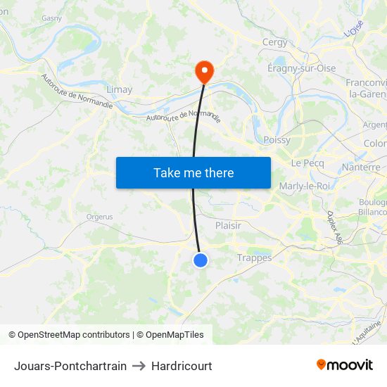 Jouars-Pontchartrain to Hardricourt map