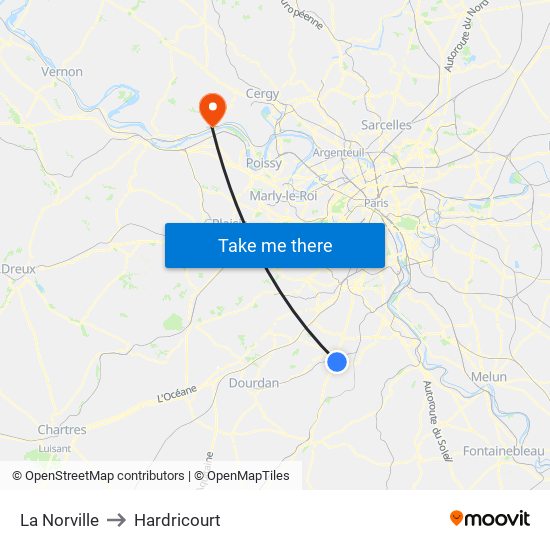 La Norville to Hardricourt map