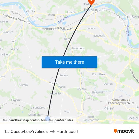 La Queue-Les-Yvelines to Hardricourt map