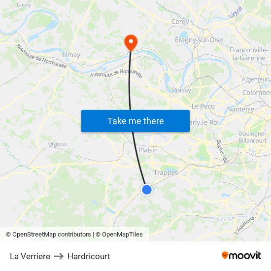 La Verriere to Hardricourt map