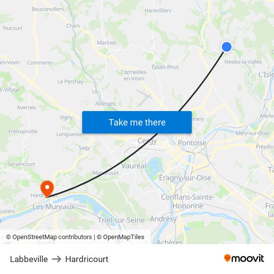 Labbeville to Hardricourt map