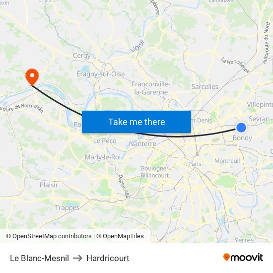 Le Blanc-Mesnil to Hardricourt map