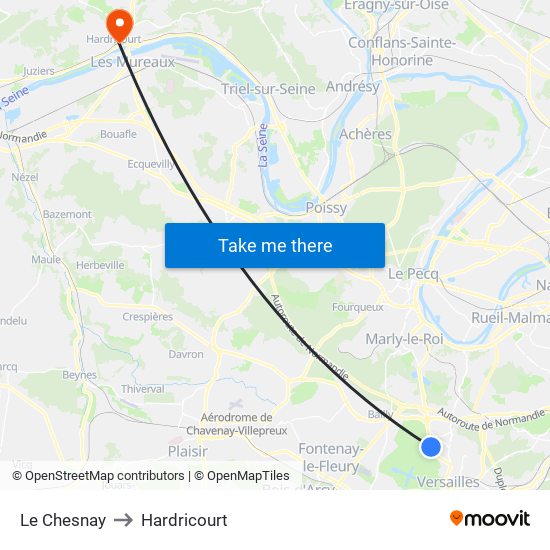 Le Chesnay to Hardricourt map