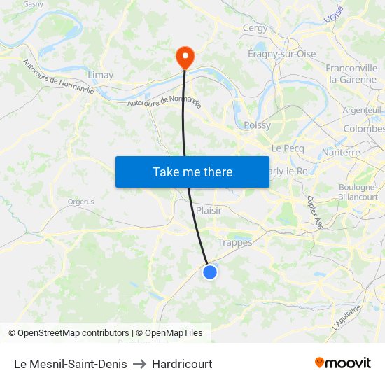 Le Mesnil-Saint-Denis to Hardricourt map