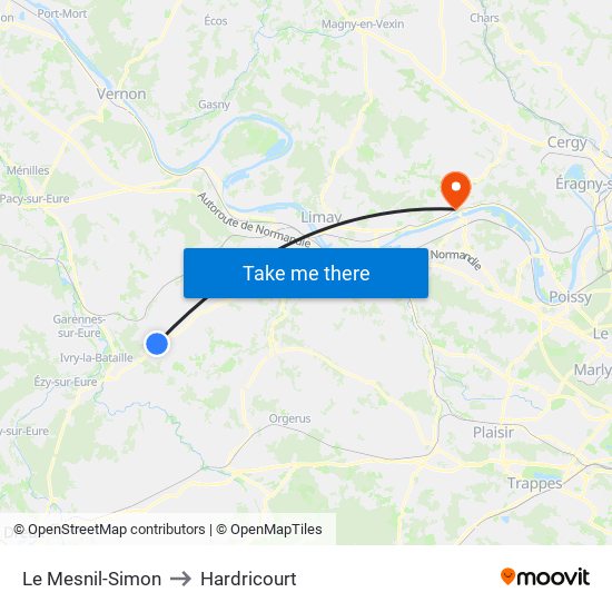 Le Mesnil-Simon to Hardricourt map