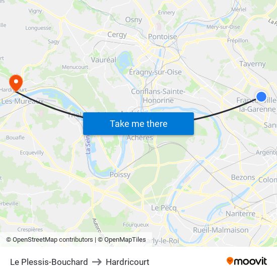 Le Plessis-Bouchard to Hardricourt map