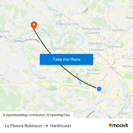 Le Plessis-Robinson to Hardricourt map