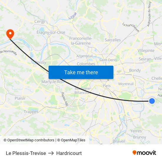 Le Plessis-Trevise to Hardricourt map